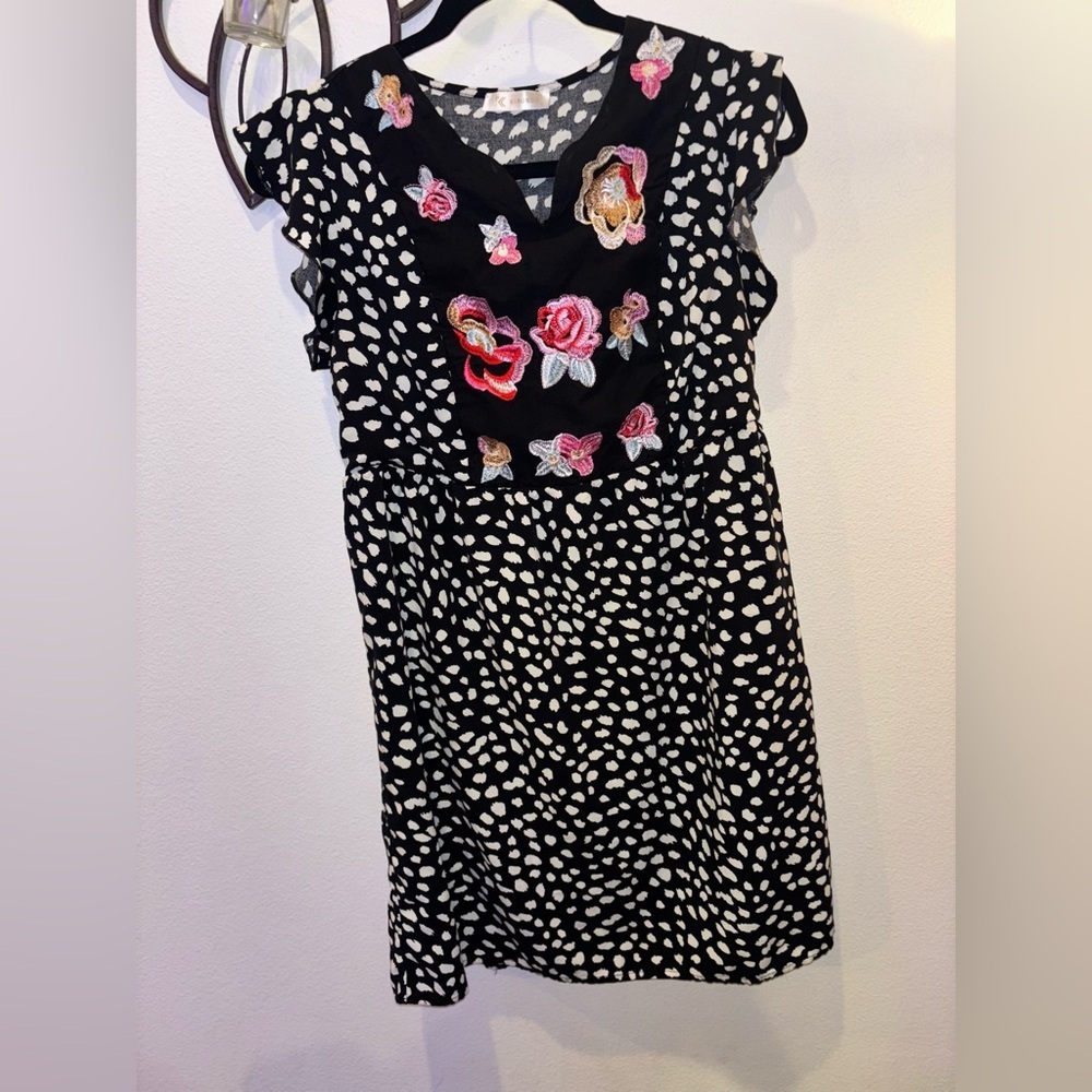 Women’s Embroidered Floral Polka Dot Dress – Size Small